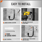 HORUSDY 6-Pack Heavy Duty Metal Wall Hooks, Large Garage Storage & Organization Hooks for Tools, Extension Cords, Ladders, and Bags, Wall Mount J Hooks for Indoor Outdoor Use, Gray - Image 5