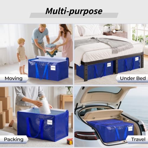 16 Pack Extra Large Clothes Storage Bins with Lids, Moving Bags, Blue | Storage Bags with Reinforced Handles & Heavy-Duty Zippers, Moving Boxes Totes for Clothes Packing, Dorms, College Supplies - Image 6