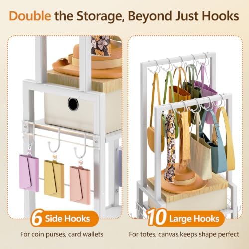 Tall Purse Organizer for Closet: 4-Tier Double Rods Purse Rack Stand,White - Image 6