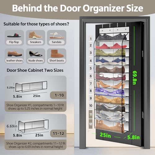PAULONE 12 Pocket Over the Door Shoe Organizer,Reusable Breathable Large Mesh Bag Men's & Women's Sneaker Organizer,Shoe Organizer for Kids,Hanging Shoe Storage Hanging Bag (White) - Image 3