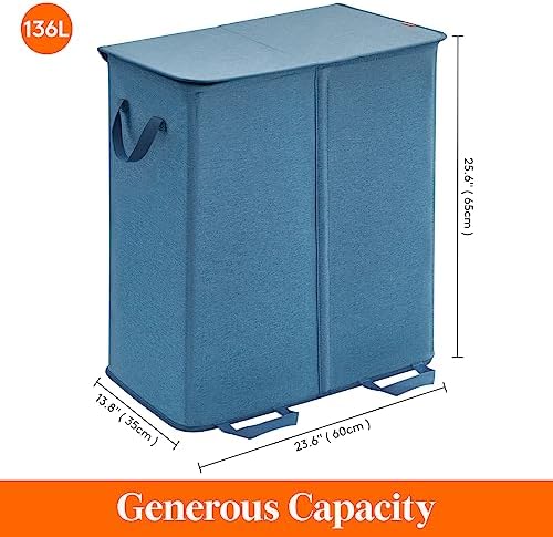 Lifewit Double Laundry Hamper with Lid, Removable Laundry Bags, Blue - Image 6