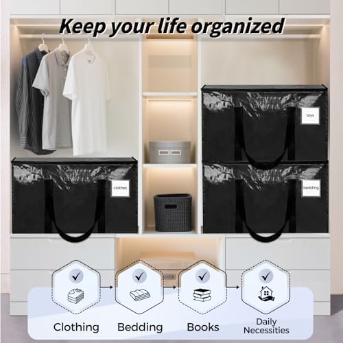 8 Pack Extra Large Clothes Storage Bins with Lids, Moving Bags,Black | Storage Bags with Reinforced Handles & Heavy-Duty Zippers, Moving Boxes Totes for Clothes Packing, Dorms, College Supplies - Image 7