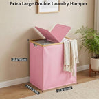 efluky Double Laundry Hamper with Lid and 2 Removable Bags, Pink - Image 3