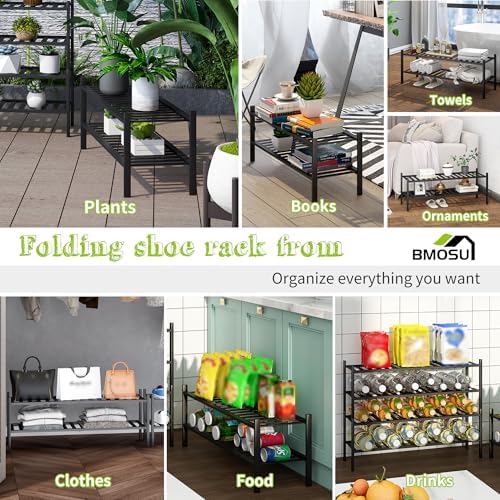 BMOSU 2-Tier Bamboo Extended Shoe Rack Premium Stackable Shoe Shelf Storage Organizer for Hallway Closet Living Room Entryway Organizer (Black Bamboo) - Image 3