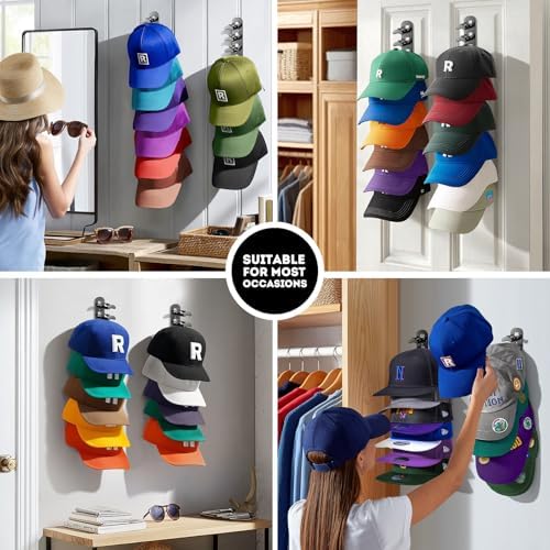 Hat Organizer for Baseball Caps, Hat Rack for Wall Closet Door Hold up to 10 Hats,Hat Holder with Adhesive and 4 Screws, Hat Hanger Cap Holder Hat Hangers for Wall Closet Door Bedroom(1pc,B-Black) - Image 7