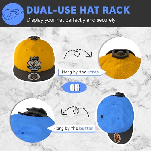 16 Pack Adhesive Hat Hooks for Wall, Super Strong Hat Rack for Baseball Caps, Hat Organizer Display for Home Decor, Hat Hangers Holder for Wall, Door, Closet, No Drilling - USA Patented (Black) - Image 2