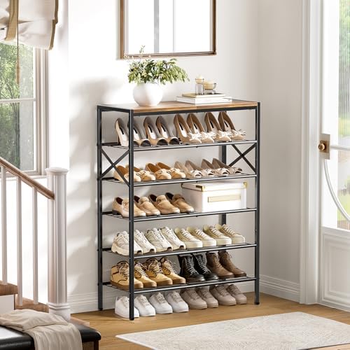 6 Tier Metal Shoe Rack with Wood Top, 18-24 Pairs - Image 4
