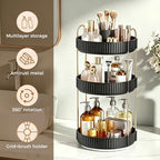 360° Rotating Makeup Organizer, Upgraded 3 Tier Skincare Perfume Organizers for Women, Bathroom Organizer Countertop, Clear Cosmetic Dresser Organizer with Makeup Brush Holder, Sink&Counter(Black) - Image 5