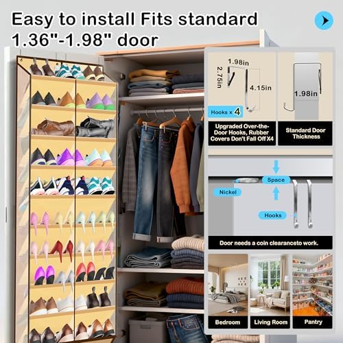 Kotkn 10-Tier Over the Door Shoe Organizer, 20 Pockets Holds 20-30 Pairs, Heavy-Duty Oxford Fabric with Hexagon Mesh for Boots & Sneakers, Beige - Image 4