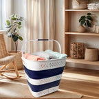 SAMMART 38L (10 Gallon) Collapsible Plastic Laundry Basket - Foldable Pop-Up Storage Container/Organizer – Portable Space Saving Laundry Hamper (1, White/Starry Blue) - Image 6