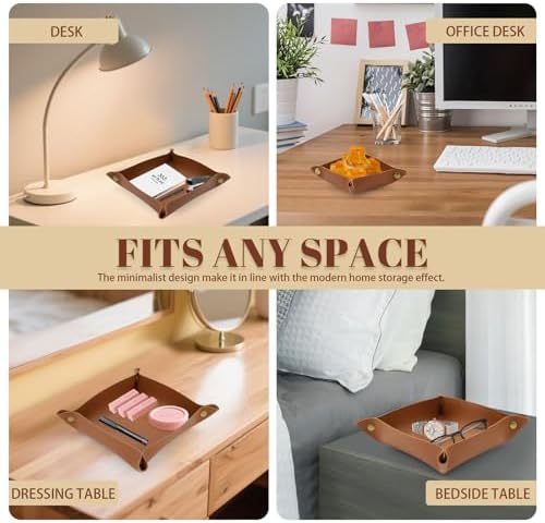 3 Pack Leather Valet Tray, 3 Sizes Catchall Tray Desk Organizer for Key Jewelry Trinket Watch Perfume Coin, for Entryway Table Nightstand Dresser Vanity Travel, Brown - Image 5