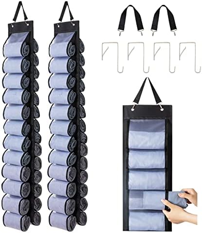 DHSFKBE Legging Organizer Storage - 2PCS T Shirt Organizer, Hanging Closet Organizers and Storage with 26 Roll Independent Compartments for Yoga Pants, Towel, Bathing Suit (Black) by DHSFKBE
