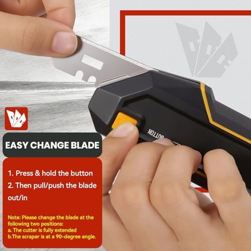 PINOZE Utility Knife Scraper, 3-in-1 Retractable Box Cutter with Lanyard & Blade Storage, Heavy Duty Zinc Alloy Multi-functional Knife with 10pcs SK2 Blades, EDC Tool for Home, Office, DIY - Image 4