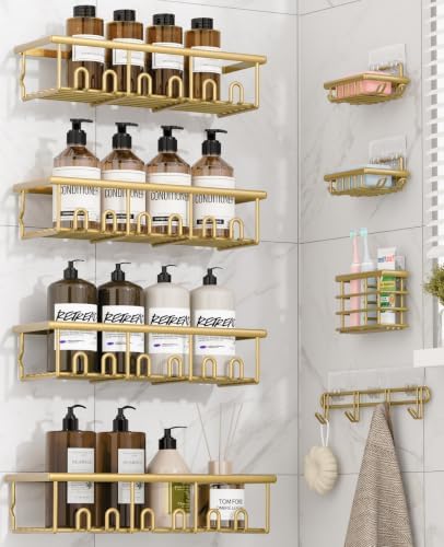 8 Pack Adhesive Large Capacity No-Drilling Shower Caddy, Gold by Unknown