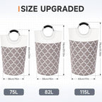 Large Laundry Basket, 115L Tall Collapsible Hamper with Handles, Khaki - Image 2
