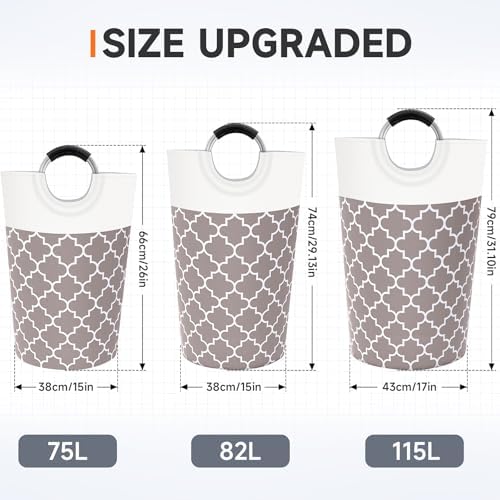 Large Laundry Basket, 75L Tall Collapsible Hamper with Handles, Khaki - Image 2
