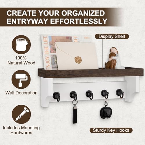 Key and Mail Holder Wall Mount, Mail Organizer with 5 Key Hooks - Image 2