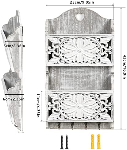 2-Slot Mail Organizer Wall Mount with 4 Hooks - Image 6