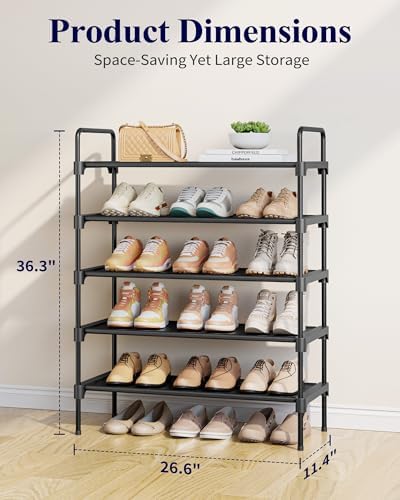 Kitsure Shoe Rack for Closet, 26.6" Wide - 5 Tiers, Black | Shoe Organizer for Front Door Entrance, Stackable Shoe Shelf, Closet Organizers and Storage - Image 2