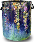 Blue Green Floral Laundry Basket Oxford Cloth Foldable Hamper 18.9x16.5Inch by SELIONLIKN