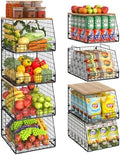 Jakyitvi 4 Pack Stackable Wire Baskets with Fixed Wooden Top, Vegetable Fruit Storage Bins for Onion Potato Snack, Pantry Baskets for Kitchen Cabinet Countertop, Pantry Organizers and Storage Rack by Jakyitvi
