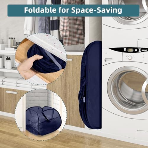2 Pack Collapsible Foldable Laundry Baskets, 90L Large Durable Mesh Pop Up Hampers for Bedroom, Bathroom, Dorm, Laundry Room, Travel - Navy - Image 3