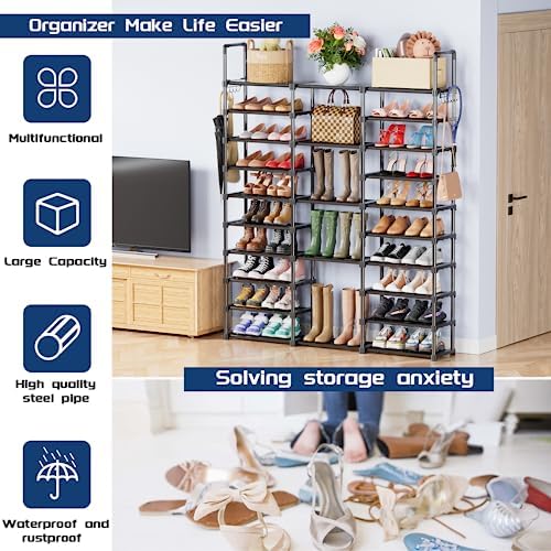 Mavivegue 10 Tiers Shoe Rack Tall Shoe Organizer Shoe Storage 55-65 Pairs Vertical Shoe Shelf Large Shoe Rack Organizer Stackable Shoe Racks for Entryway, Closet, Garage, Bedroom,Cloakroom -Black - Image 4