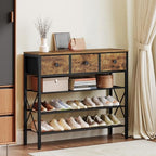 YATINEY 4-Tier Shoe Rack with 3 Drawers, Metal Shoe Organizer for 15 Pairs with Storage Shelves and Wooden Top, for Entryway, Hallway, Foyer, Closet, Rustic Brown and Black SS34BR - Image 2