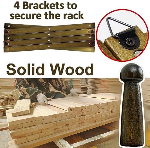 WEBI Accordion Wall Hanger,Expandable Wooden Hat Rack for Wall Mounted Coat Rack,Accordion Hat Hooks Holder for Baseball Caps,14 Peg,Dark Walnut - Image 3