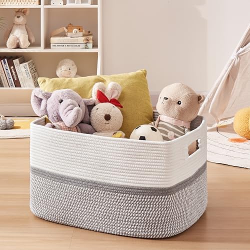 OIAHOMY Blanket Basket Laundry Basket Dog Toy Basket 75L Grey/White - Image 5
