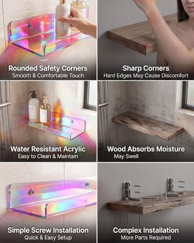 Iridescent Acrylic Bathroom Shelf Wall Mounted Floating Organizer - Image 5