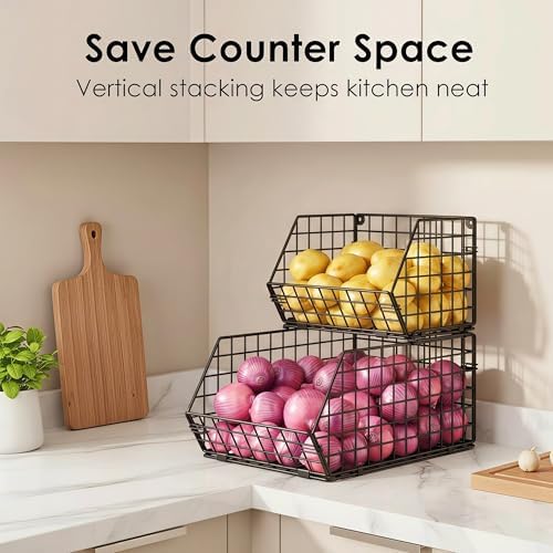 2-Tier Potato and Onion Storage Bin, Stackable Wire Baskets for Countertop - Image 2