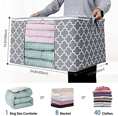 Storage Bags 100L 8 Pack Clothes Organization and Storage Containers | Large Blanketfor Bedding, Comforters, Foldable Organizer with Reinforced Handle, Clear Window, Sturdy Zippers, Light Grey - Image 2