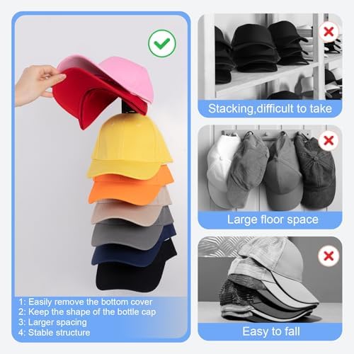 2 Pack Hat Organizer For Baseball Caps, Hat Rack for Wall Holds 18 Hats - Image 2