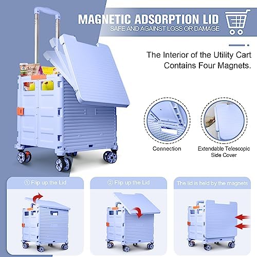FELICON SELORSS Folding Utility Cart Portable Rolling Crate Handcart-Blue - Image 2
