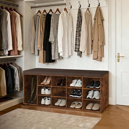 DINZI LVJ Shoe Storage Bench with Cushion, 15-Cubby Shoe Rack with Seat - Image 2