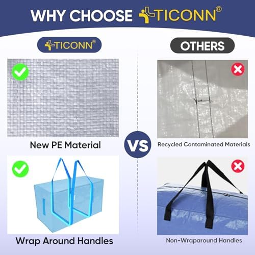 TICONN 4 Pack Extra Large Moving Bags Heavy Duty with Zippers & Carrying Handles, Durable Storage Bags Moving Boxes for Closet Organizers and Storage (4 Pack, Sky Blue) - Image 4