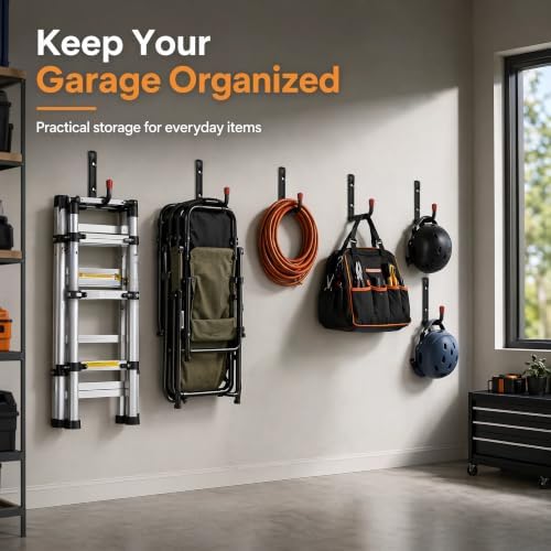 6 Pack Garage Hooks Heavy Duty, Utility Steel Hooks with EVA Foam Padding, 9.48inch Wall Mount J Organizer Hanger for Hanging Bikes Kayak Garden Tool Hose Bike Shelf - Image 5