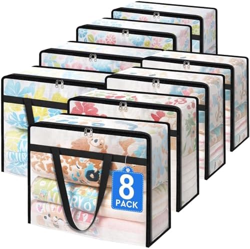BlissTotes Moving Bags 40L 8PCS, Clear Clothes Storage Under Bed Storage | Foldable Clothes Storage Bags with Sturdy Zippers & Handles for Comforter, Bedding, Books, Sheet, Transparent Containers by BlissTotes