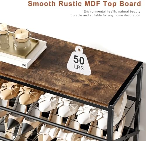 6 Tier Metal Shoe Rack with Wood Top, 18-24 Pairs - Image 7