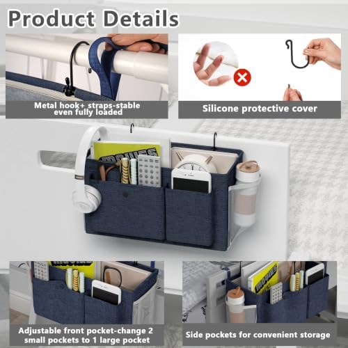 Bedside Caddy Bedside Storage Hanging Organizer for Bunk Dorm Bed Rail - Image 4