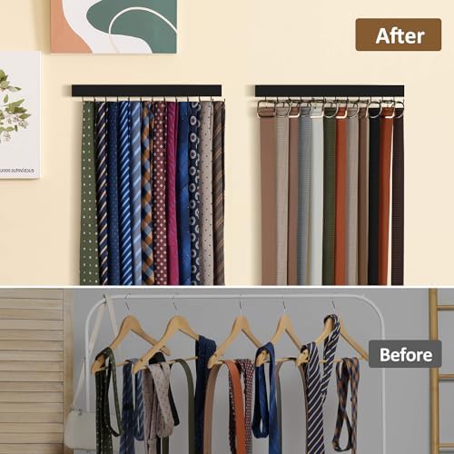 ZEDODIER 2 Pack Tie Rack & Belt Hanger Wall Mounted, Wooden Tie Organizer - Image 2