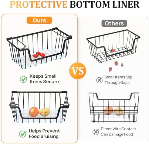 SUNALLY Stackable Storage Bins 4 Pcs Wire Baskets Freezer Organizer, Black - Image 3