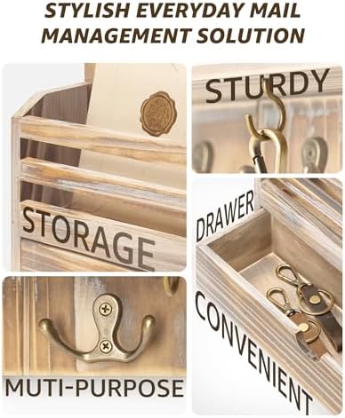 Rebee Vision Farmhouse Mail Organizer Wall Mount for Entryway, Natural Wood - Image 5