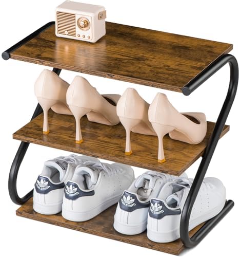Small Shoe Rack for Entryway Closet, S-Shaped Wooden Shoe Shelf by Aroktake