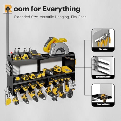 Spampur Power Tool Organizer Wall Mount with Charging Station, 15 Min Assembly & Maximum 420lb Load by Heavy Duty Metal, 8 Slots for Cordless Drill, Tool Battery Holder with 6 Outlet Power Strip - Image 4