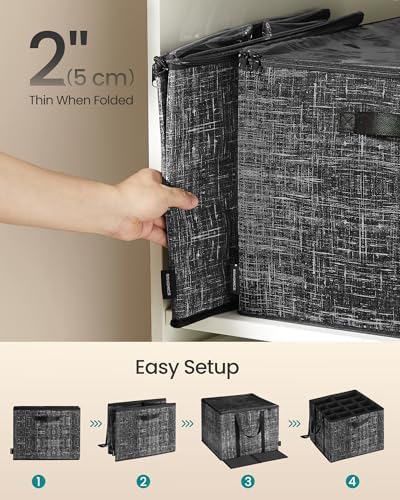 SONGMICS Shoe Organizer for Closet, Fabric Bins, Fits up to 16 Pairs | Shoe Storage Box with Clear Lid, Storage Compartments with Reinforced Handles, Ink Black, TINA Collection ULSP601B01 - Image 6