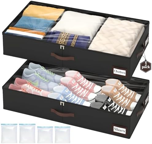 OIAHOMY 2 Pack Under Bed Storage with Handles, Underbed Container for Bedroom & Closet, Fits Beds Higher than 6", Under the Bed Storage for Seasonal Clothes, Blankets & Shoes - Black by MasterofSpaceOptimization
