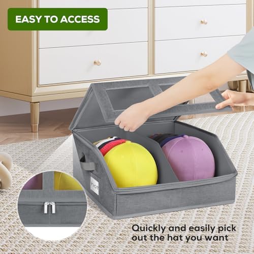 Hat Storage for Baseball Caps-Holds Up to 24 Caps, Hat Organizer for Closet Stackable Hat Box with Cardboard, Dustproof Baseball Cap Organizer with 2 Handles for Home Travel (Grey, 1 Pack) - Image 5