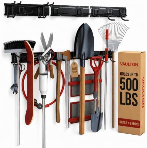 VAULTON 48" Garage Wall Organizer, Metal Slot Tool Rack, 3 Rails 8 Hooks by VAULTON